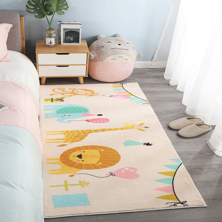 Lisslune | Natural Cartoon Animal Rug Multicolored Cotton Blend Rug Pet Friendly Washable Indoor Carpet for Children's Room