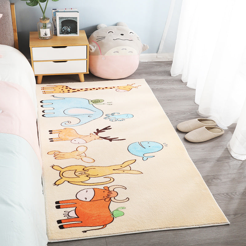 Lisslune | Natural Cartoon Animal Rug Multicolored Cotton Blend Rug Pet Friendly Washable Indoor Carpet for Children's Room