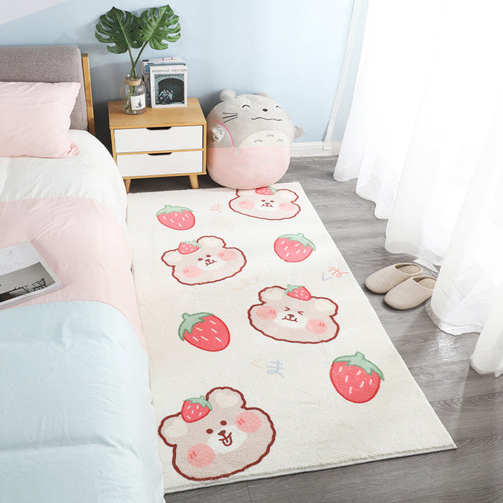 Lisslune | Relaxing Cartoon Bear Print Rug Multicolored Cotton Blend Rug Machine Washable Pet-Friendly Rug for Kids Room