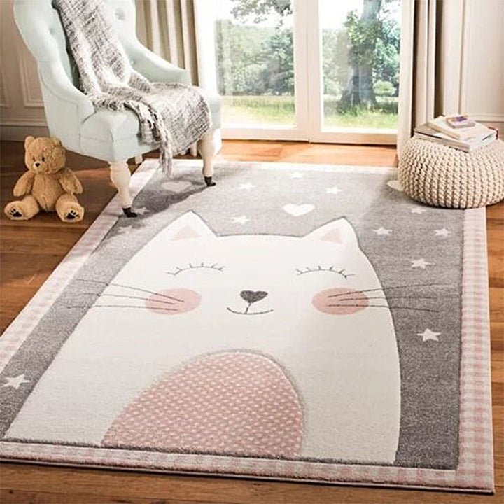 Lisslune | Simple Children's Room Carpet Multicolored Cartoon Animal Area Rug Cotton Blend Pet Friendly Washable Rug