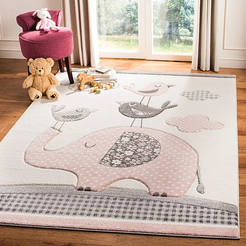 Lisslune | Simple Children's Room Carpet Multicolored Cartoon Animal Area Rug Cotton Blend Pet Friendly Washable Rug