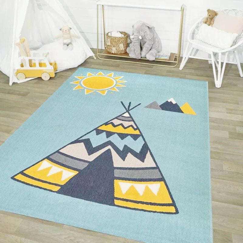 Lisslune | Simple Children's Room Carpet Multicolored Cartoon Animal Area Rug Cotton Blend Pet Friendly Washable Rug