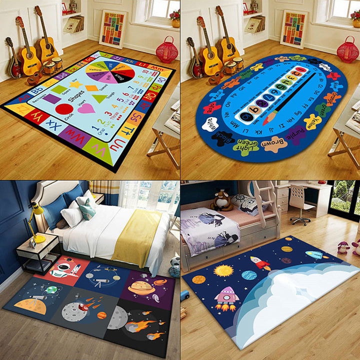 Lisslune | Multi-Color Children's Room Rug Cute Cartoon Animal Print Rug Polyester Pet-Friendly Easy Care Area Rug