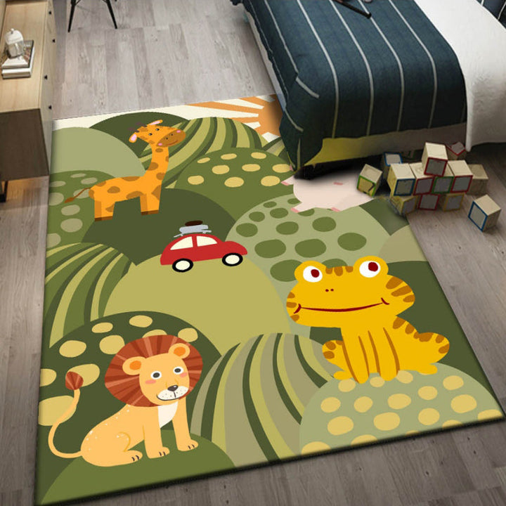 Lisslune | Multi-Color Children's Room Rug Cute Cartoon Animal Print Rug Polyester Pet-Friendly Easy Care Area Rug