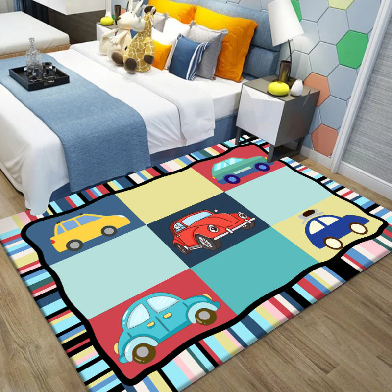 Lisslune | Multi-Color Children's Room Rug Cute Cartoon Animal Print Rug Polyester Pet-Friendly Easy Care Area Rug