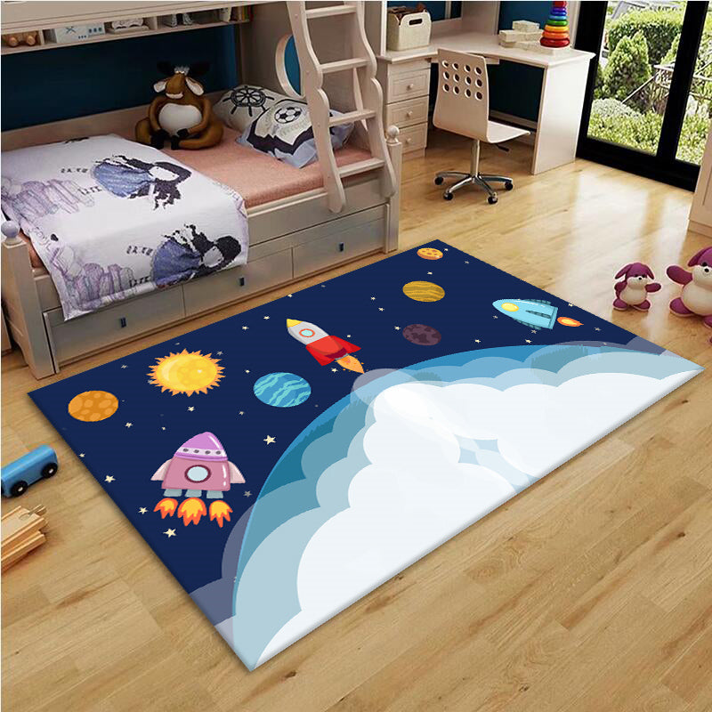 Lisslune | Multi-Color Children's Room Rug Cute Cartoon Animal Print Rug Polyester Pet-Friendly Easy Care Area Rug