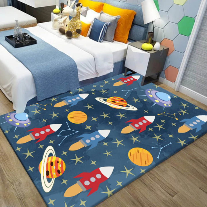 Lisslune | Multi-Color Children's Room Rug Cute Cartoon Animal Print Rug Polyester Pet-Friendly Easy Care Area Rug