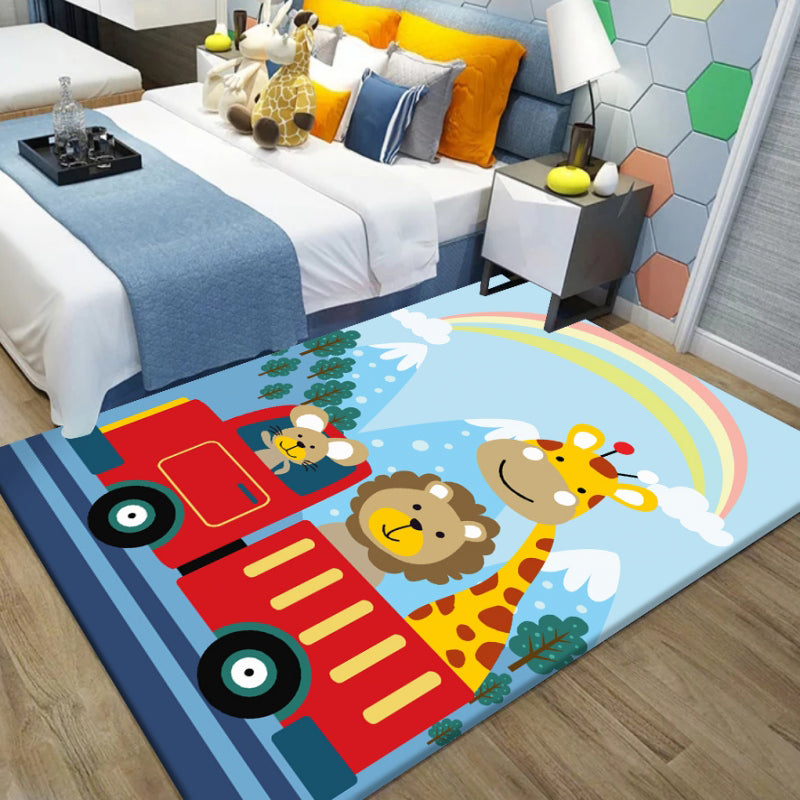 Lisslune | Multi-Color Children's Room Rug Cute Cartoon Animal Print Rug Polyester Pet-Friendly Easy Care Area Rug
