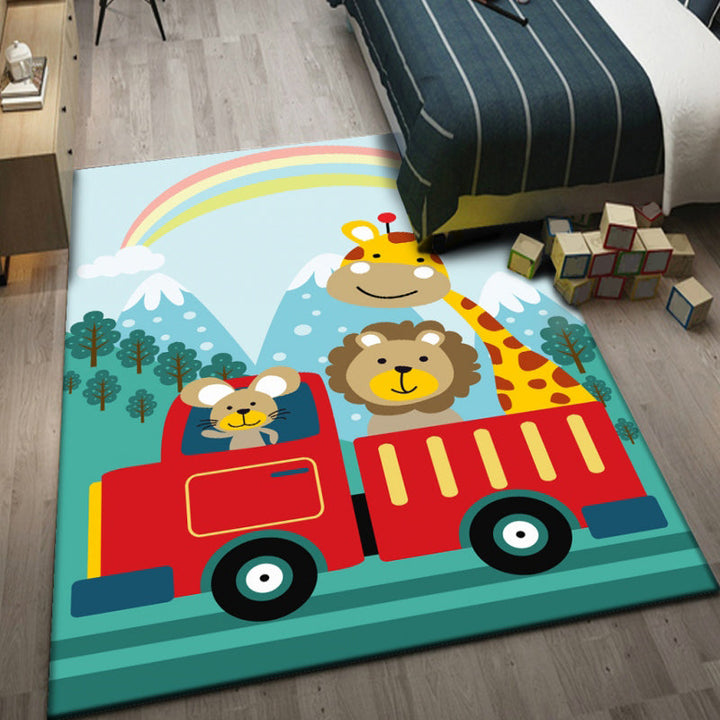 Lisslune | Multi-Color Children's Room Rug Cute Cartoon Animal Print Rug Polyester Pet-Friendly Easy Care Area Rug