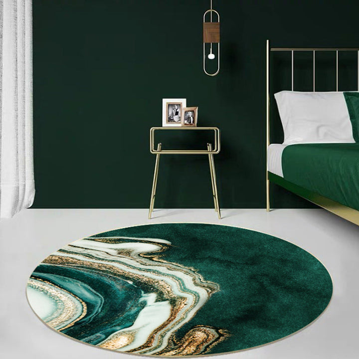 Lisslune | Dark green abstract printed rug Polyester trendy rug non-slip pet-friendly rug for the living room