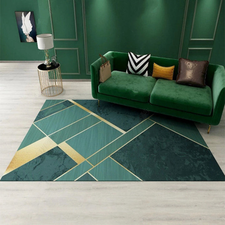 Lisslune | Novelty Geometric Pattern Rug Green Polypropylene Rug Stain Resistant Non-Slip Rug for Room Decor