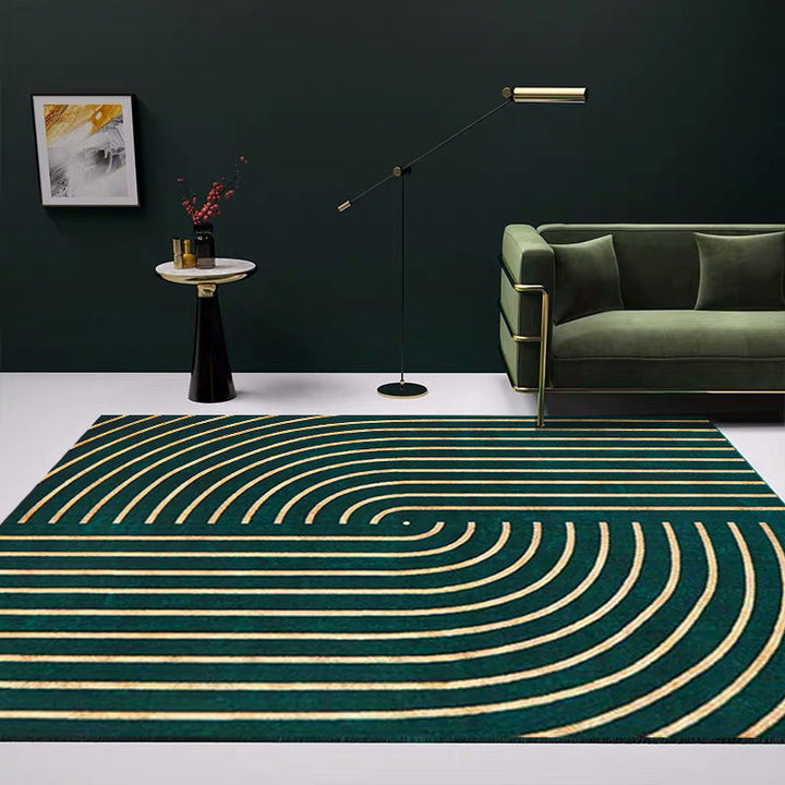 Lisslune | Blackgreen Living Room Carpet Trendy Geometric Pattern Area Carpet Cotton Blend Pet Friendly Carpet