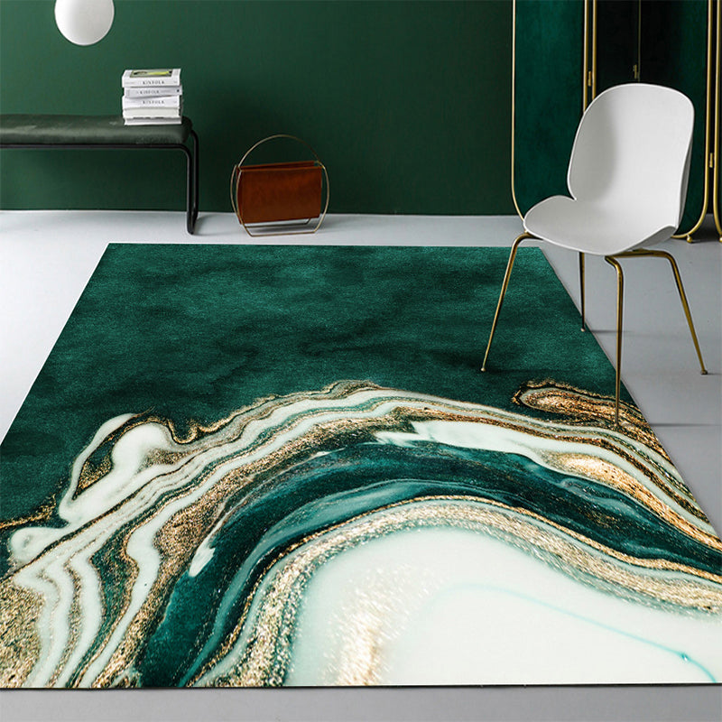 Lisslune | Modern Abstract Patterned Rug Dark Green Cotton Blend Carpet Easy Care Pet Friendly Rug for the Living Room