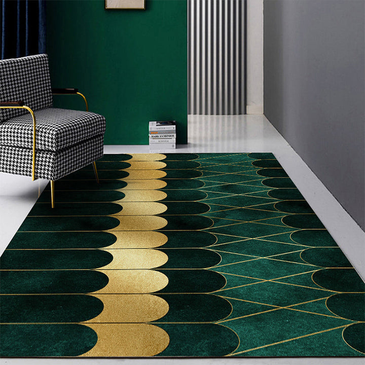 Lisslune | Modern Abstract Patterned Rug Dark Green Cotton Blend Carpet Easy Care Pet Friendly Rug for the Living Room