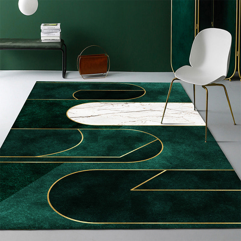 Lisslune | Modern Abstract Patterned Rug Dark Green Cotton Blend Carpet Easy Care Pet Friendly Rug for the Living Room