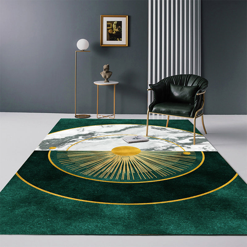 Lisslune | Modern Abstract Patterned Rug Dark Green Cotton Blend Carpet Easy Care Pet Friendly Rug for the Living Room
