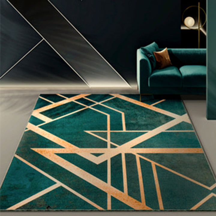 Lisslune | Modern Abstract Patterned Rug Dark Green Cotton Blend Carpet Easy Care Pet Friendly Rug for the Living Room
