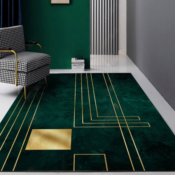 Lisslune | Modern Abstract Patterned Rug Dark Green Cotton Blend Carpet Easy Care Pet Friendly Rug for the Living Room