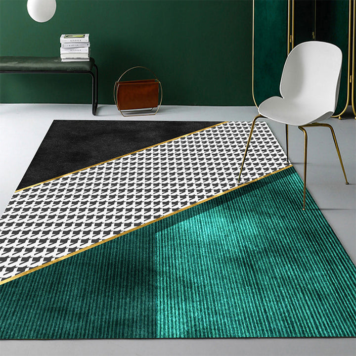 Lisslune | Modern Abstract Patterned Rug Dark Green Cotton Blend Carpet Easy Care Pet Friendly Rug for the Living Room
