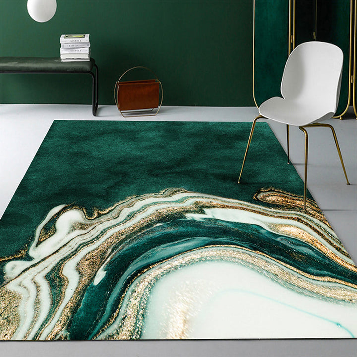 Lisslune | Modern Abstract Patterned Rug Dark Green Cotton Blend Carpet Easy Care Pet Friendly Rug for the Living Room