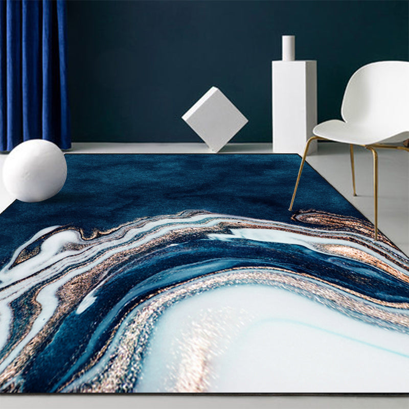 Lisslune | Blue Abstract Printed Rug Cotton Blend Creative Rug Washable Non-Slip Back Rug for the Living Room