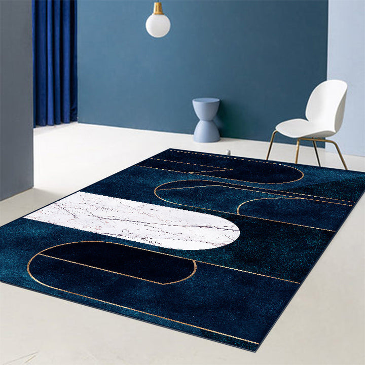 Lisslune | Blue Abstract Printed Rug Cotton Blend Creative Rug Washable Non-Slip Back Rug for the Living Room