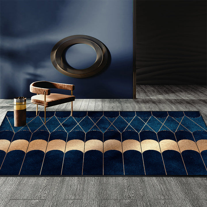 Lisslune | Blue Abstract Printed Rug Cotton Blend Creative Rug Washable Non-Slip Back Rug for the Living Room