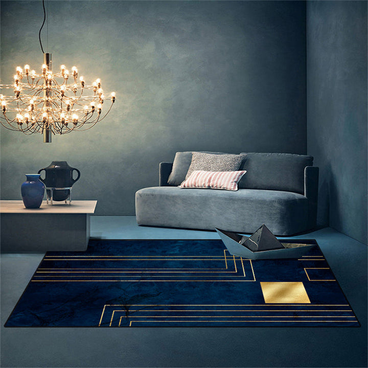 Lisslune | Blue Abstract Printed Rug Cotton Blend Creative Rug Washable Non-Slip Back Rug for the Living Room