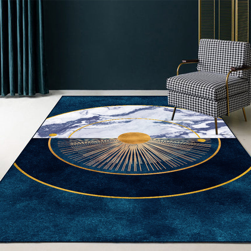 Lisslune | Blue Abstract Printed Rug Cotton Blend Creative Rug Washable Non-Slip Back Rug for the Living Room