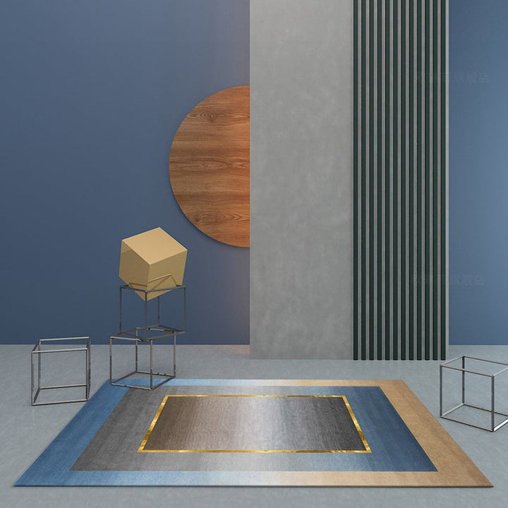 Lisslune | Nordic Geo patterned rug Gray Blue Polypropylene rug with non-slip backing Easy-care rug for room decoration