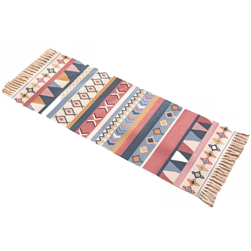 Lisslune | Nostalgia Tribal Pattern Rug Multicolored Synthetic Area Rug Pet-Friendly Easy Care Rug with Fringes for Bedroom