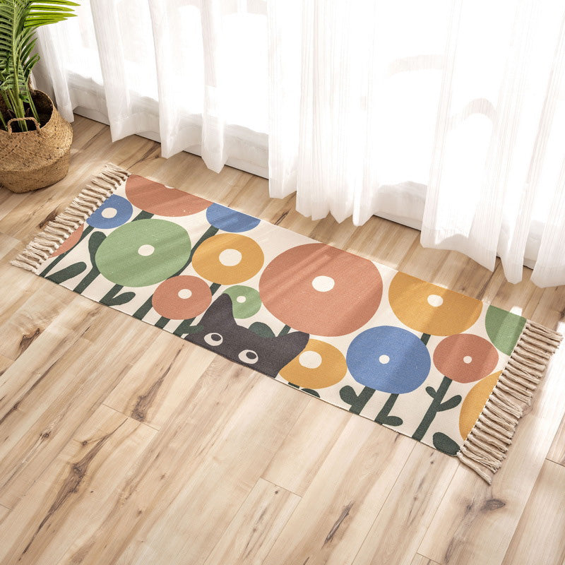 Lisslune | Nostalgia Tribal Pattern Rug Multicolored Synthetic Area Rug Pet-Friendly Easy Care Rug with Fringes for Bedroom