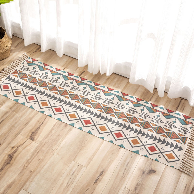 Lisslune | Nostalgia Tribal Pattern Rug Multicolored Synthetic Area Rug Pet-Friendly Easy Care Rug with Fringes for Bedroom