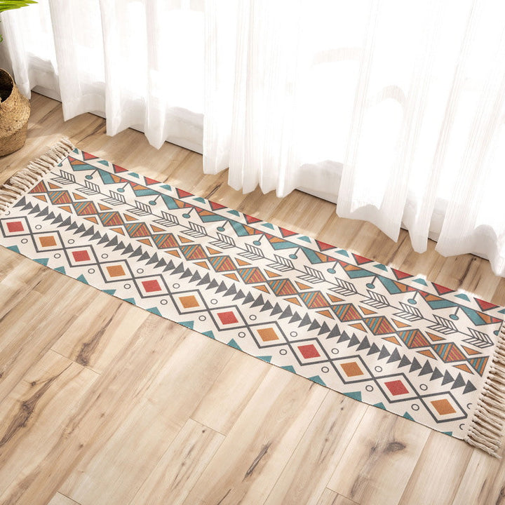 Lisslune | Nostalgia Tribal Pattern Rug Multicolored Synthetic Area Rug Pet-Friendly Easy Care Rug with Fringes for Bedroom