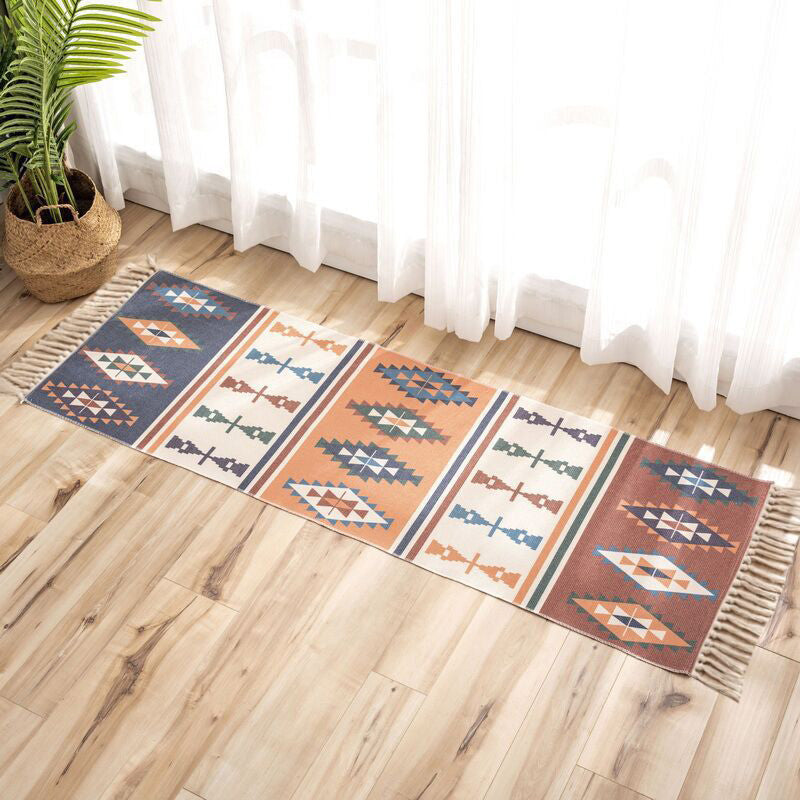 Lisslune | Nostalgia Tribal Pattern Rug Multicolored Synthetic Area Rug Pet-Friendly Easy Care Rug with Fringes for Bedroom