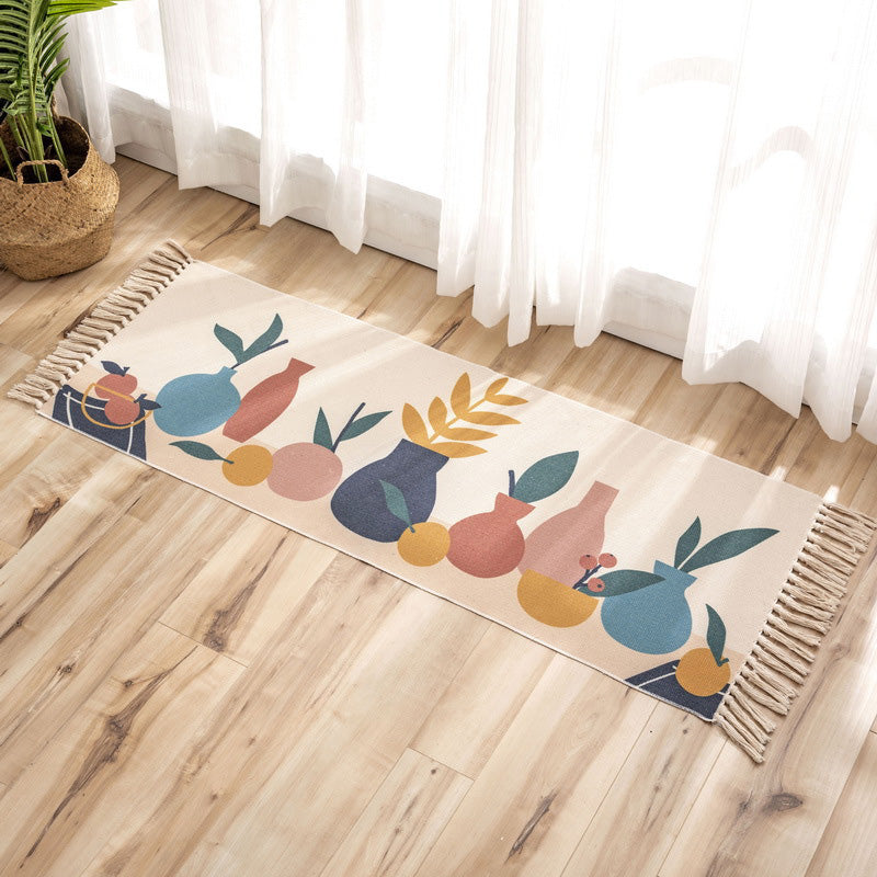 Lisslune | Nostalgia Tribal Pattern Rug Multicolored Synthetic Area Rug Pet-Friendly Easy Care Rug with Fringes for Bedroom