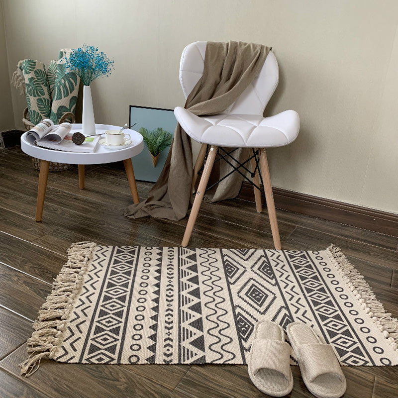 Lisslune | Western Bedroom Rug Multicolored Tribal Geo Rug Cotton Blend Easy Care Washable Area Rug with Fringe