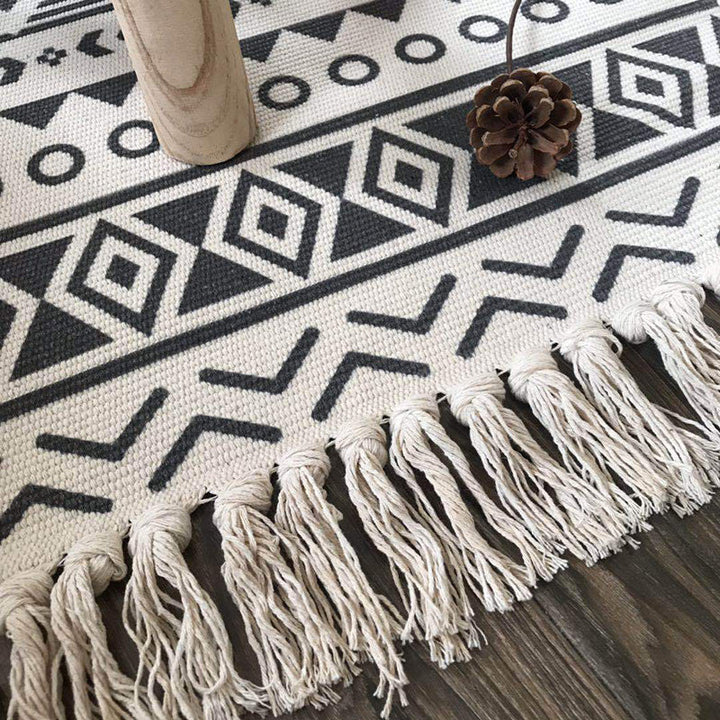 Lisslune | Western Bedroom Rug Multicolored Tribal Geo Rug Cotton Blend Easy Care Washable Area Rug with Fringe