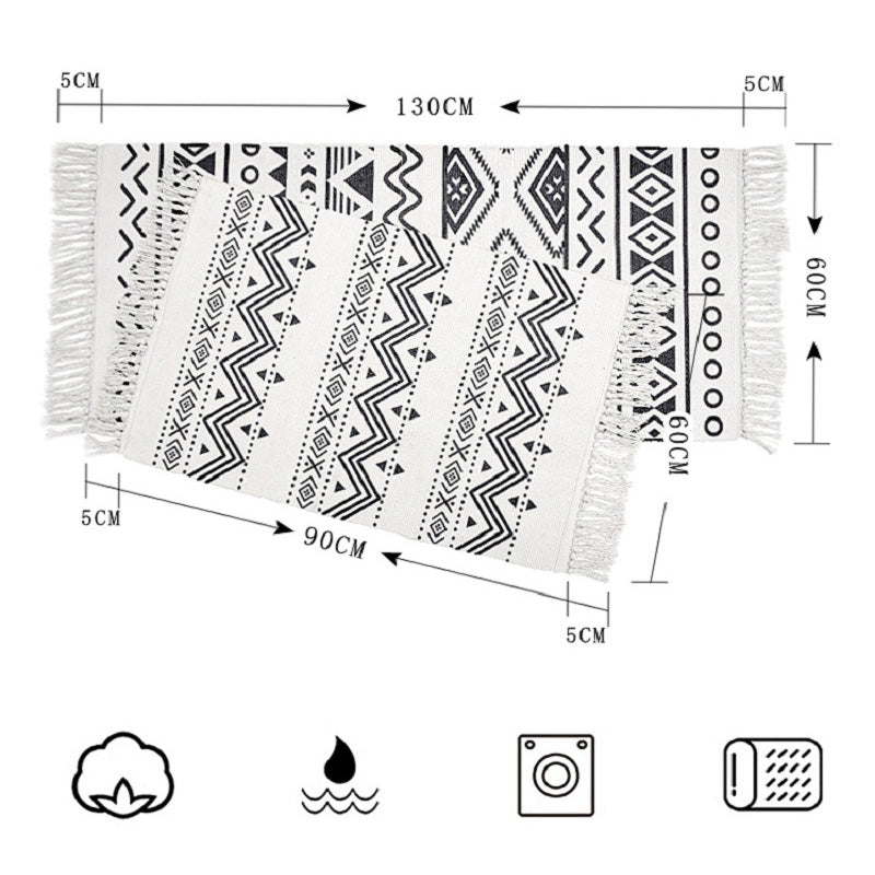 Lisslune | Western Bedroom Rug Multicolored Tribal Geo Rug Cotton Blend Easy Care Washable Area Rug with Fringe