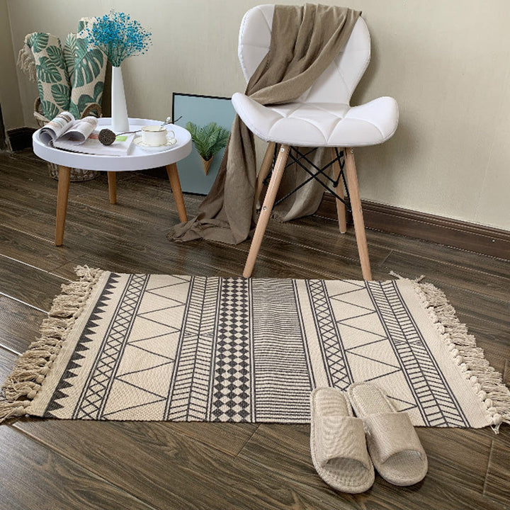 Lisslune | Western Bedroom Rug Multicolored Tribal Geo Rug Cotton Blend Easy Care Washable Area Rug with Fringe