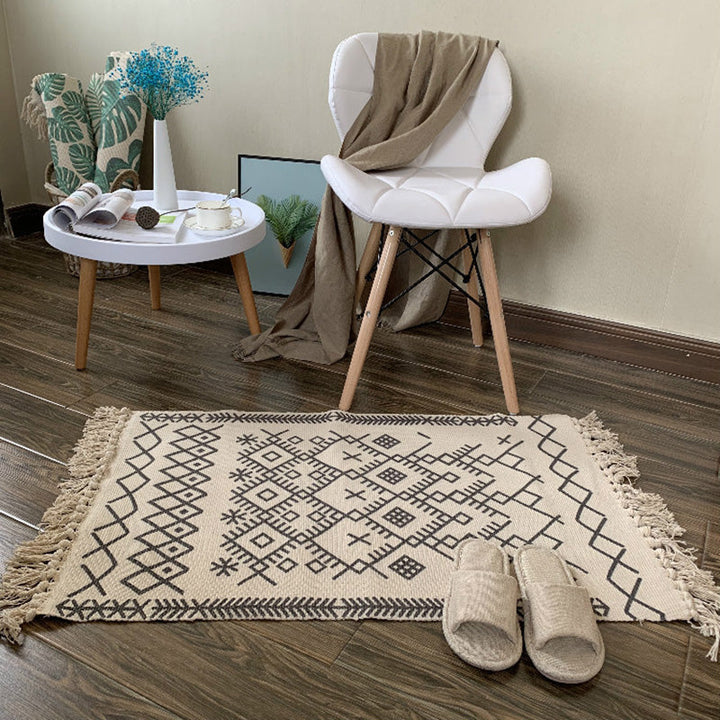 Lisslune | Western Bedroom Rug Multicolored Tribal Geo Rug Cotton Blend Easy Care Washable Area Rug with Fringe