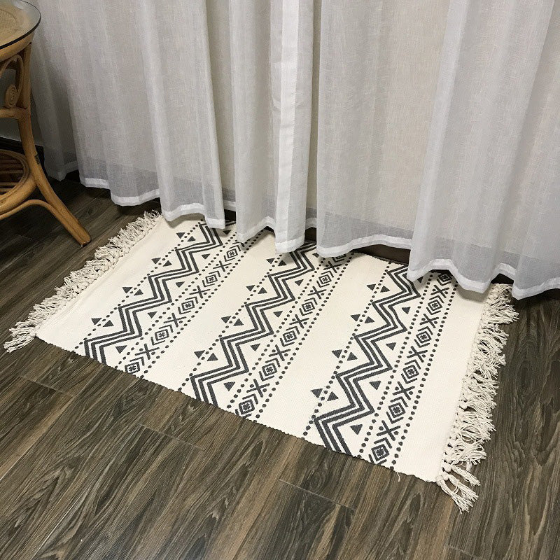 Lisslune | Western Bedroom Rug Multicolored Tribal Geo Rug Cotton Blend Easy Care Washable Area Rug with Fringe