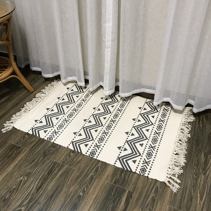 Lisslune | Western Bedroom Rug Multicolored Tribal Geo Rug Cotton Blend Easy Care Washable Area Rug with Fringe
