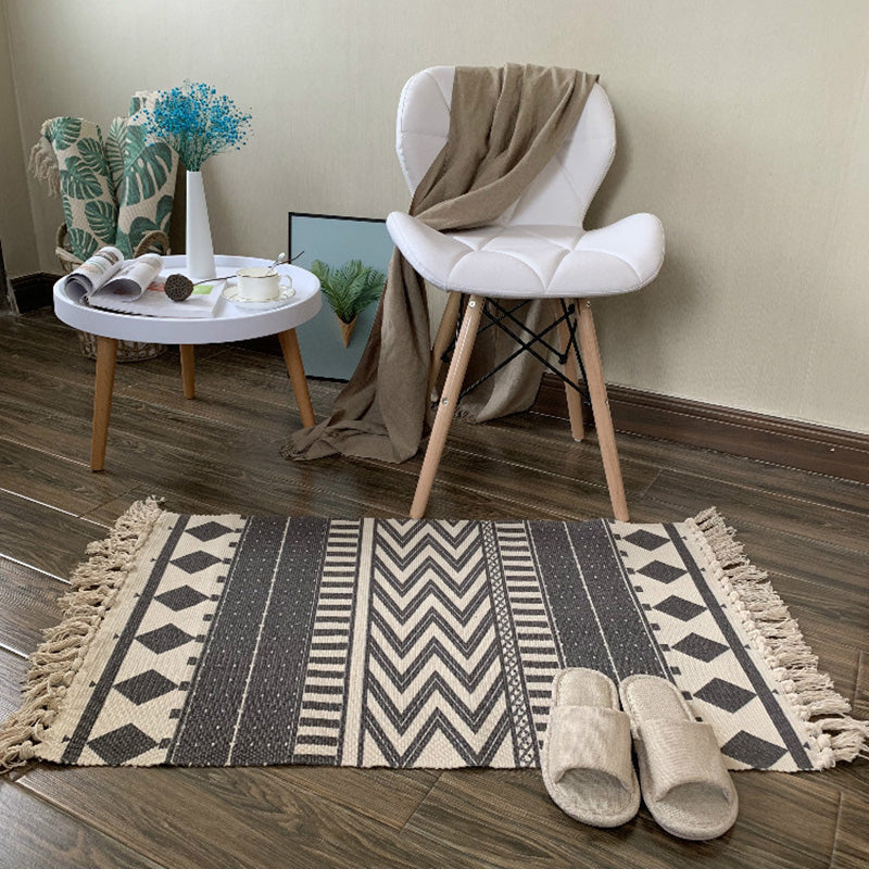 Lisslune | Western Bedroom Rug Multicolored Tribal Geo Rug Cotton Blend Easy Care Washable Area Rug with Fringe