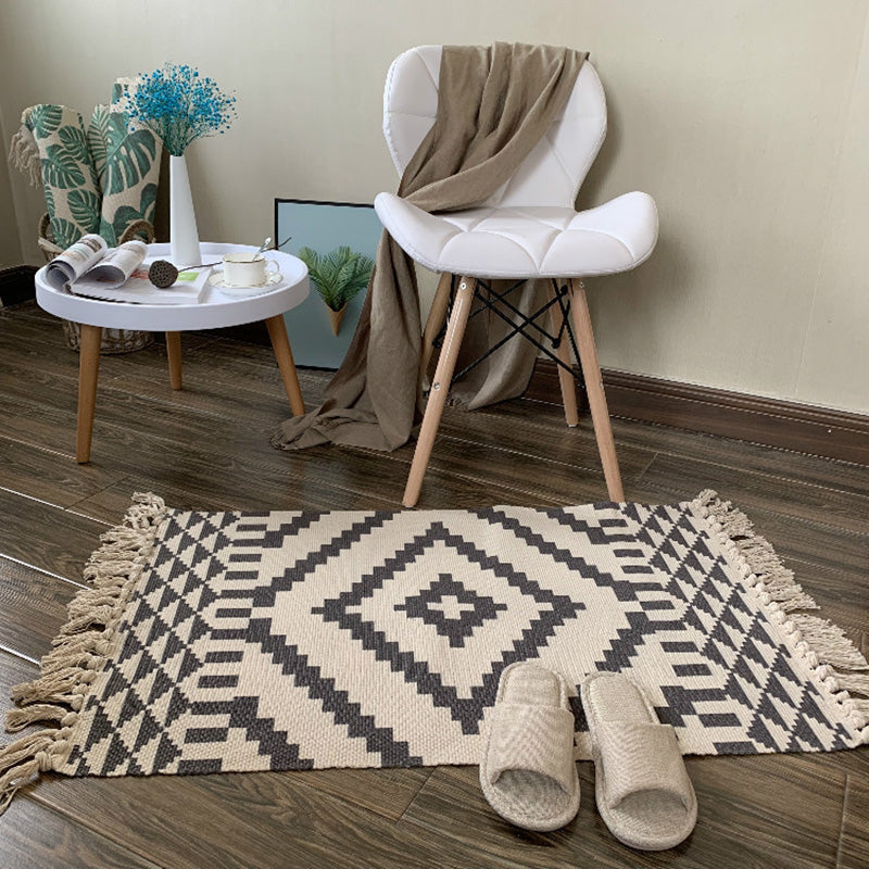 Lisslune | Western Bedroom Rug Multicolored Tribal Geo Rug Cotton Blend Easy Care Washable Area Rug with Fringe