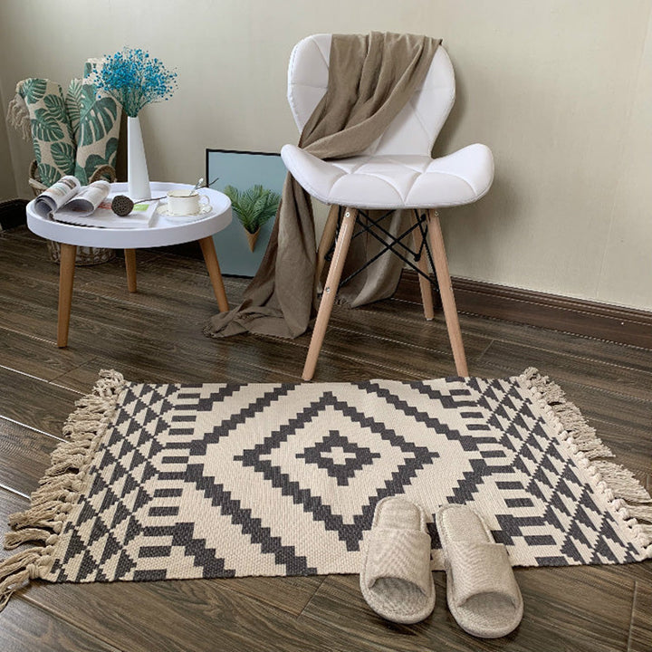 Lisslune | Western Bedroom Rug Multicolored Tribal Geo Rug Cotton Blend Easy Care Washable Area Rug with Fringe