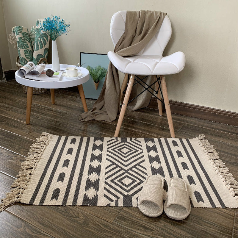 Lisslune | Western Bedroom Rug Multicolored Tribal Geo Rug Cotton Blend Easy Care Washable Area Rug with Fringe