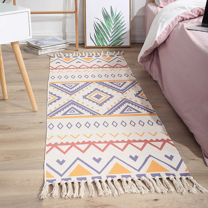 Lisslune | Americana Bedroom Rug Multicolored geometric print area rug machine washable easy care with fringes