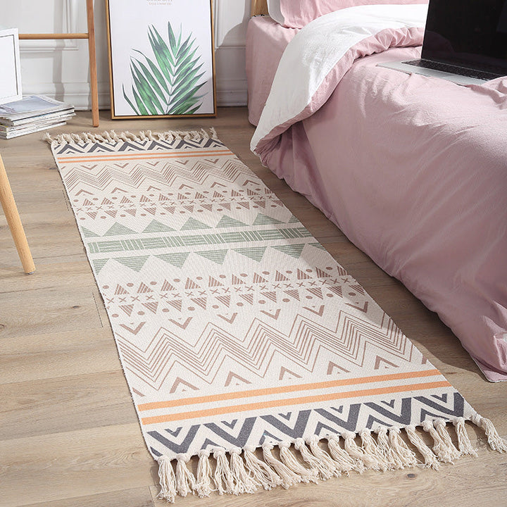 Lisslune | Americana Bedroom Rug Multicolored geometric print area rug machine washable easy care with fringes