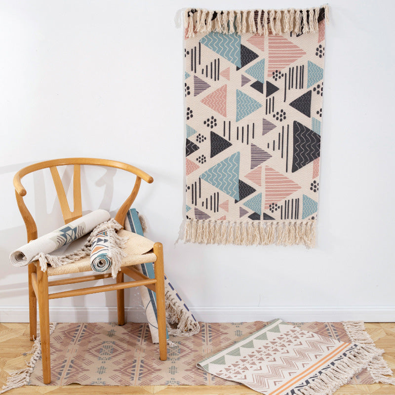 Lisslune | Americana Bedroom Rug Multicolored geometric print area rug machine washable easy care with fringes